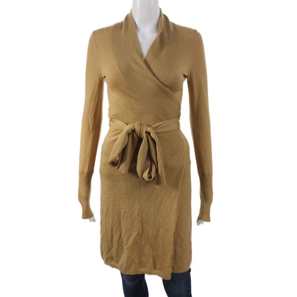Diane Von Furstenberg Womens Merino Sweater Dress Brown V-Neck Size S